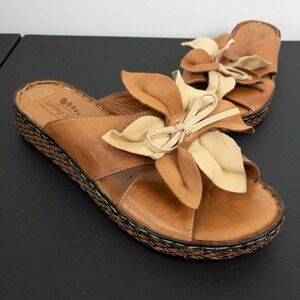 Spring Step Sandals Womens EU 41 - US 9.5/10 Beige Hilary‎ Leather Slide Flower